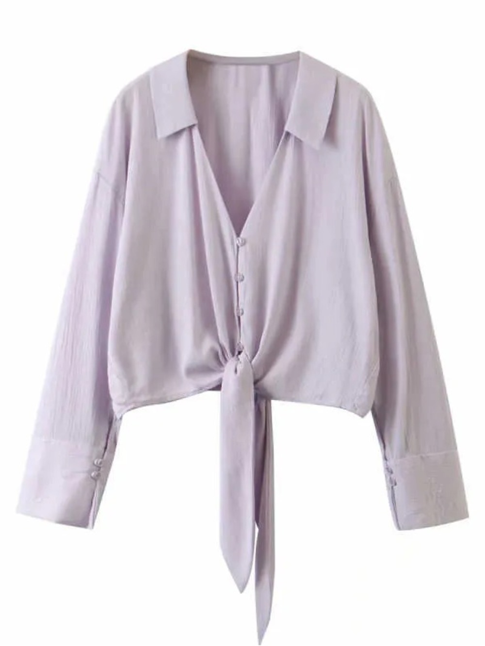 Zara Flowy Lilac Textured Button Shirt with Tie Detail - Size M
